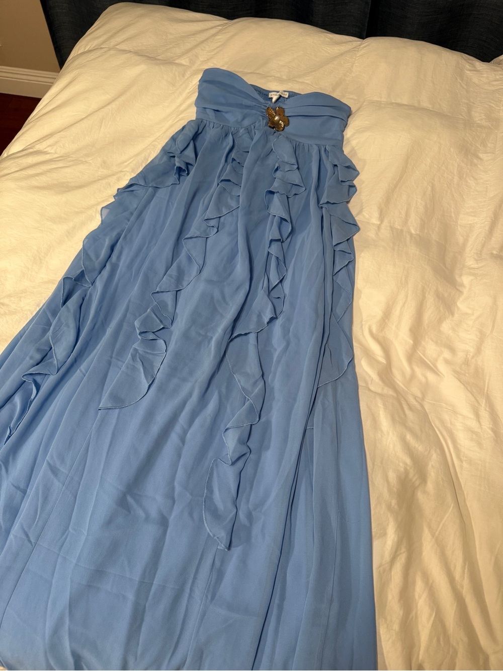 Sincerly Jules Powder Blue Strapless Ruffle Maxi Skirt